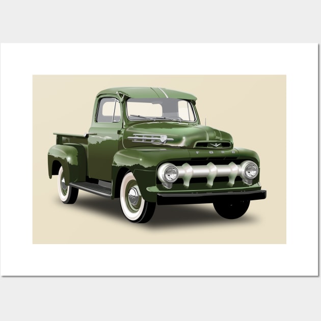 1952 Ford F100 Pickup Truck Green Wall Art by TheStuffInBetween